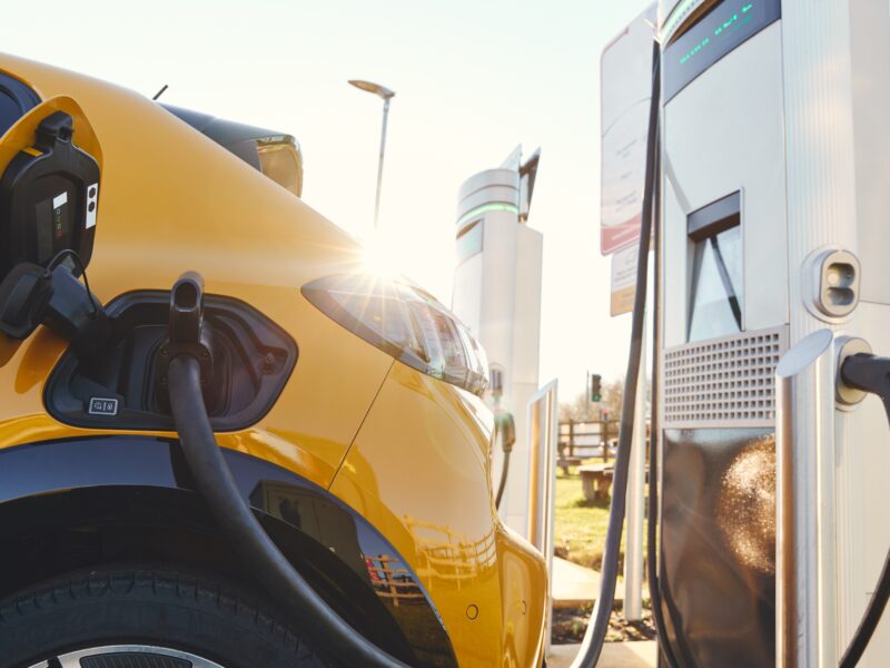 Plugged,In,Electric,Car,In,At,A,Ev,Charging,Station