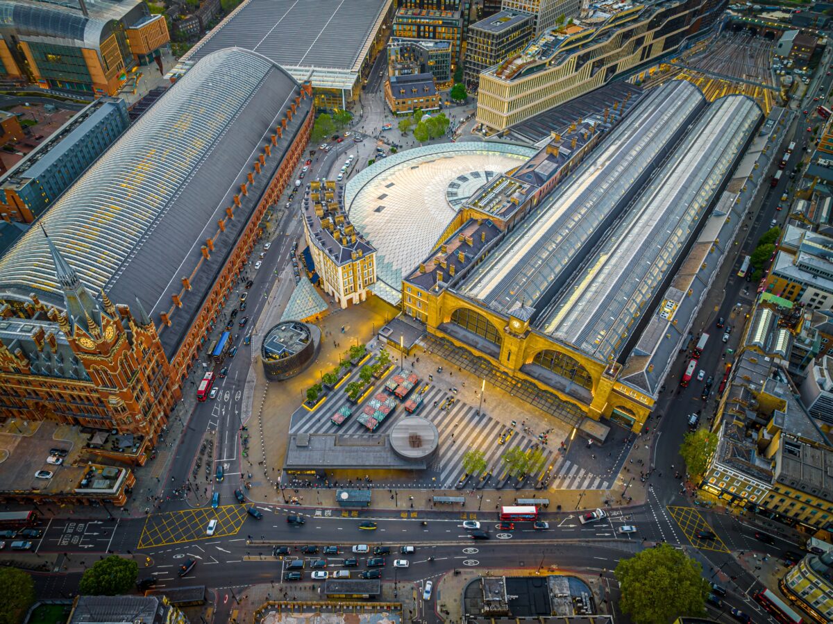 Aerial,View,Kings,Cross,Train,Station,In,London,,England