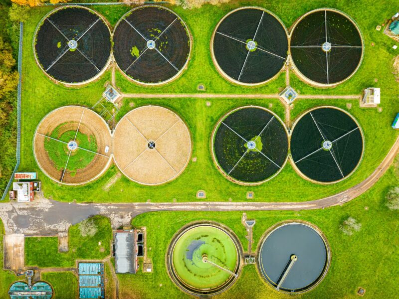 Aerial,View,Of,Waste,Water,Purification,Sewage,Treatment,Plant,In